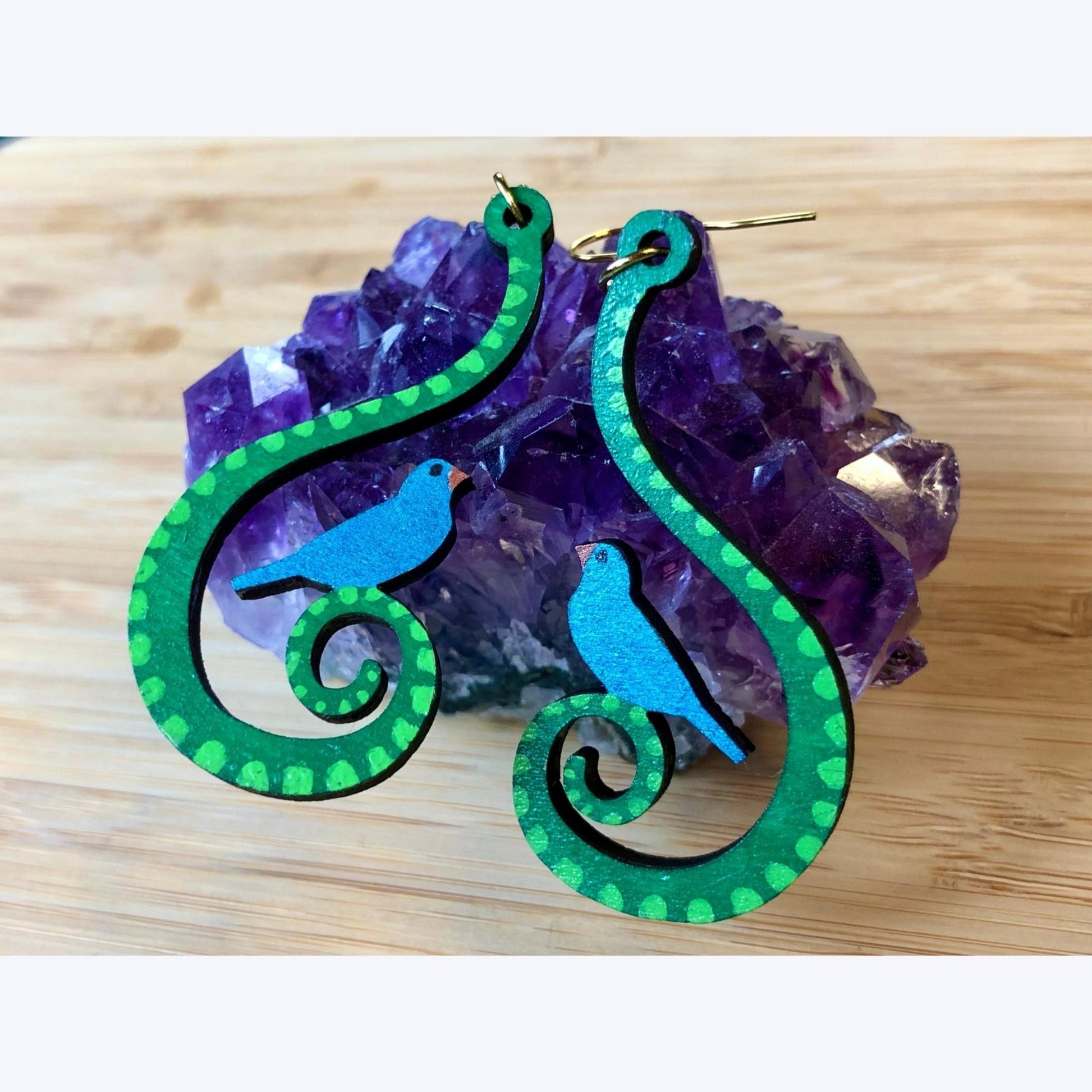 Songbird - Hand-Painted Wood Earrings - Driftless Enchantments