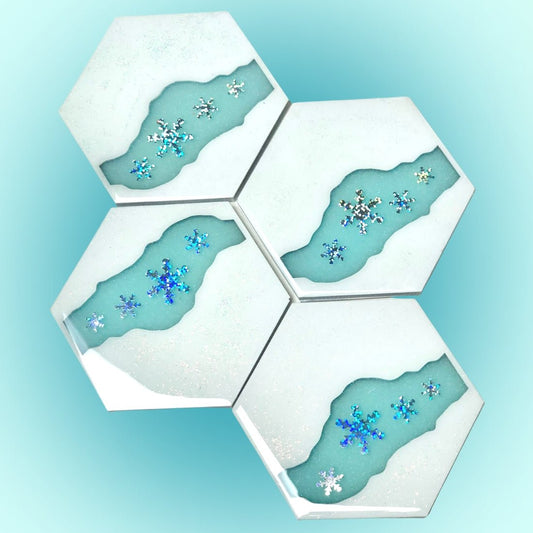 Sparkling Snow Wood & Resin Coasters - Driftless Enchantments