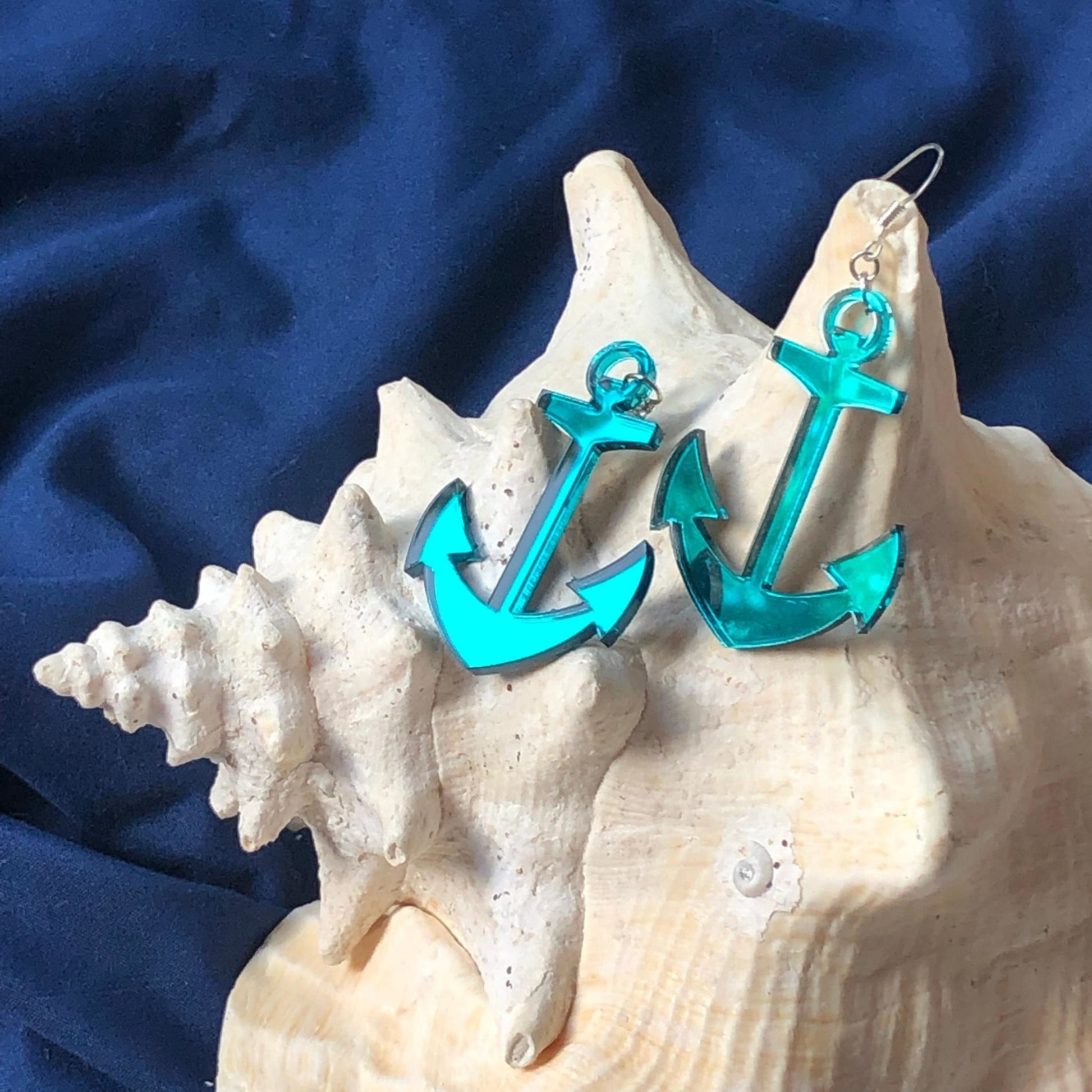 Teal Mirror Anchor Earrings - Driftless Enchantments