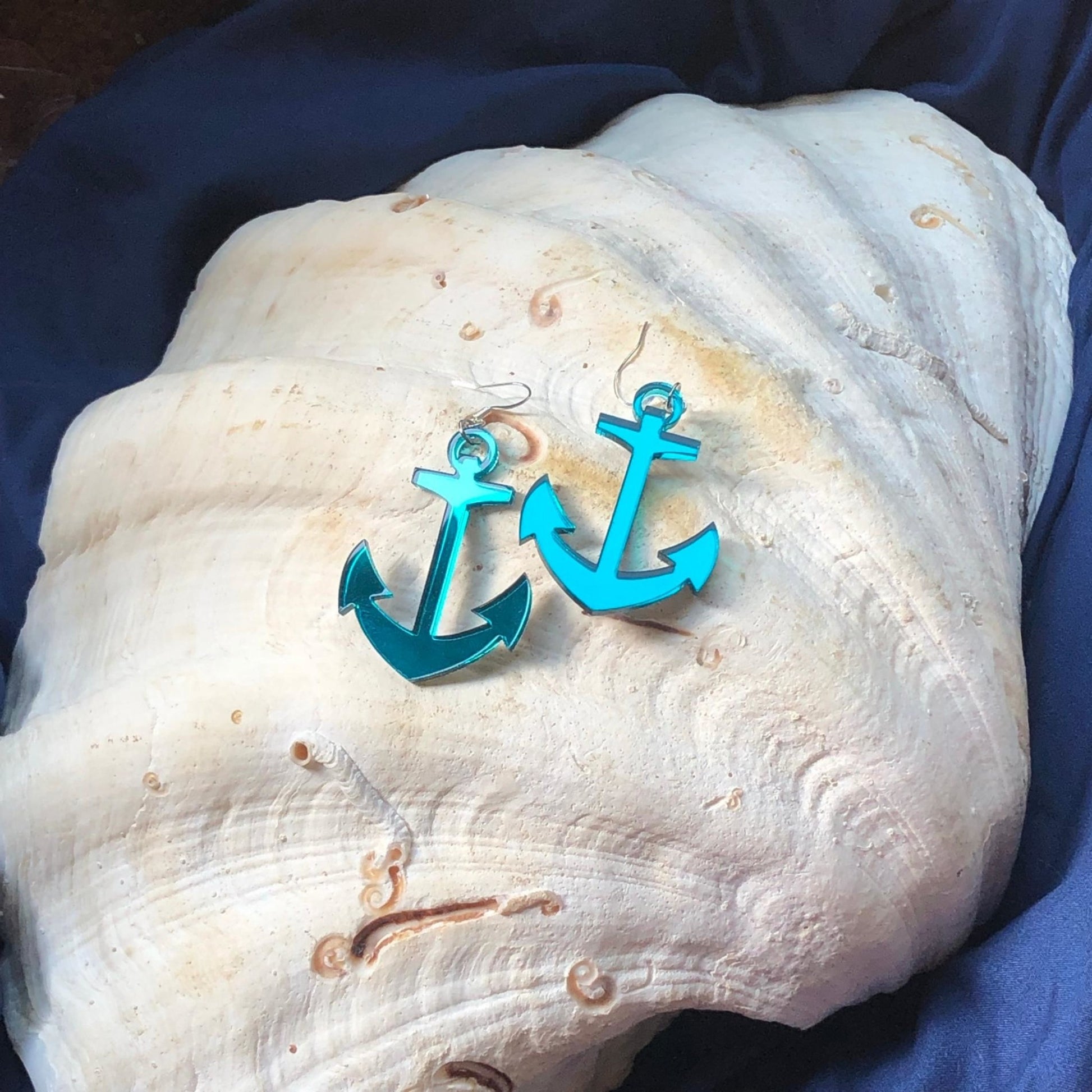 Teal Mirror Anchor Earrings - Driftless Enchantments