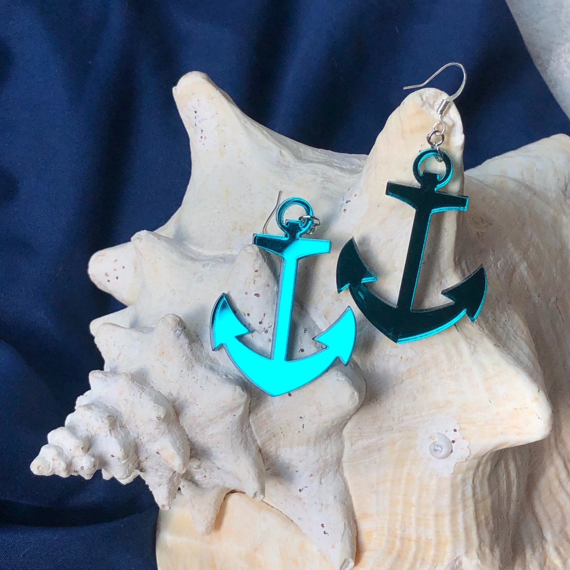 Teal Mirror Anchor Earrings - Driftless Enchantments