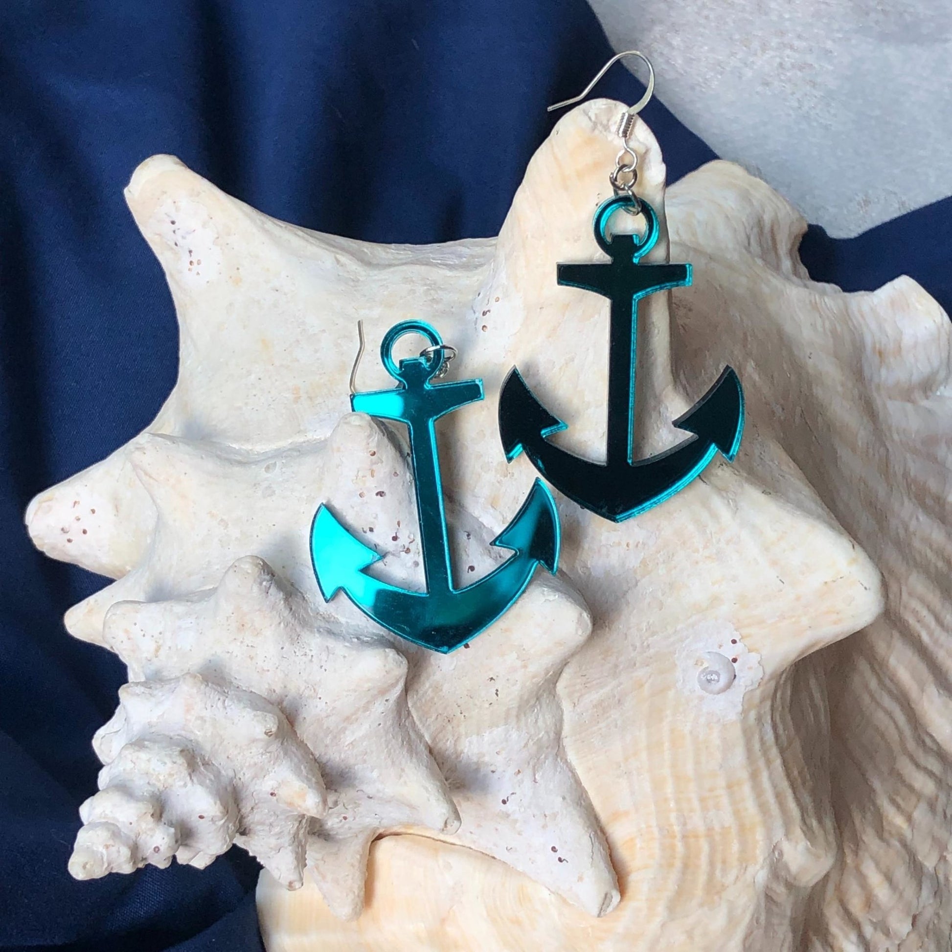 Teal Mirror Anchor Earrings - Driftless Enchantments