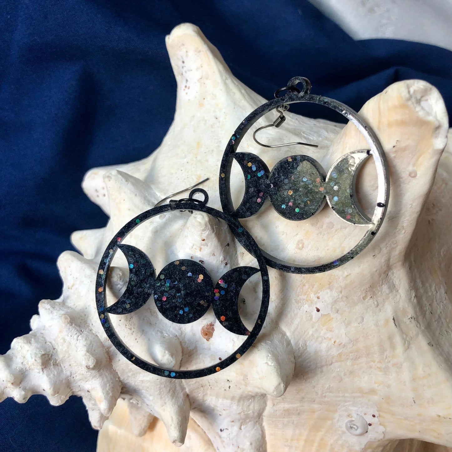 Triple Moon Petite Earrings - Black Rainbow - Driftless Enchantments