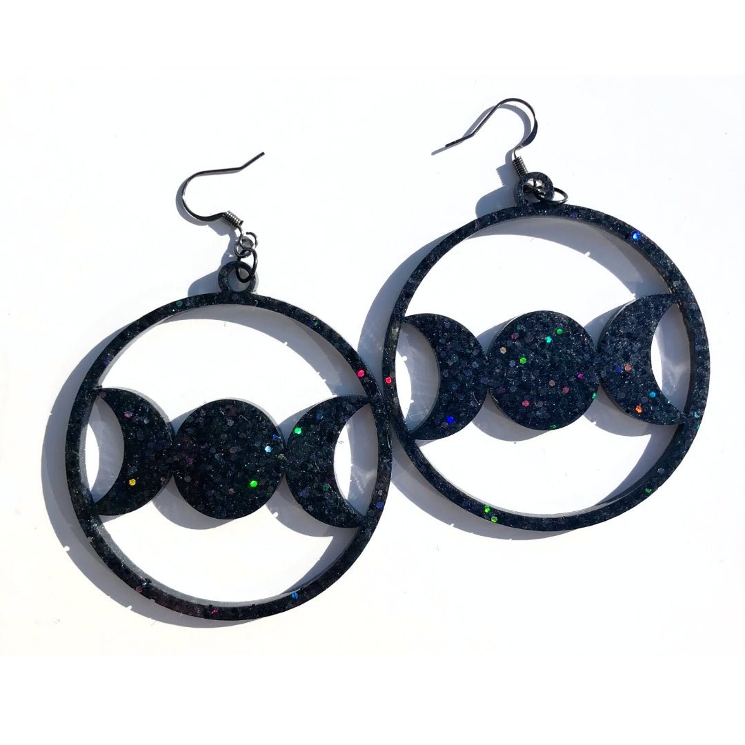 Triple Moon Statement Earrings - Black Rainbow - Driftless Enchantments