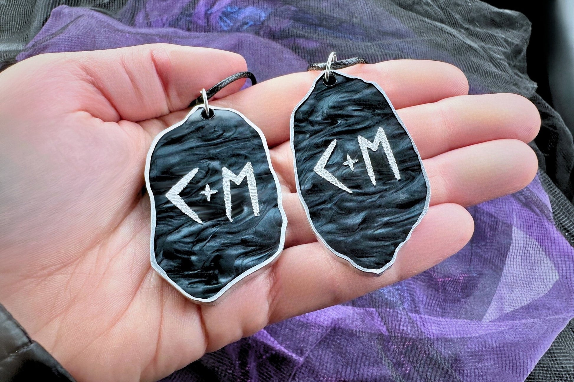 Viking Wedding Necklace Set - Eternal Love and Happy Marriage Runes, Customizable with Couple's Initials - Painted Raina