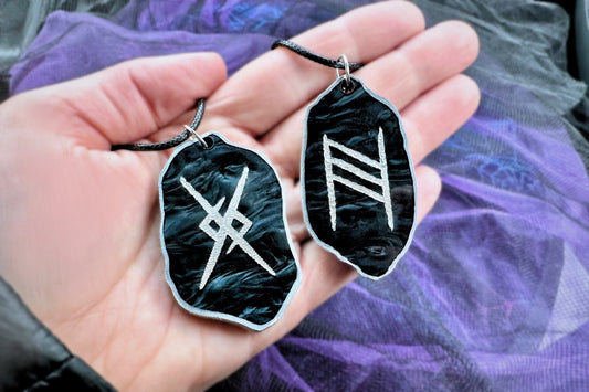 Viking Wedding Necklace Set - Eternal Love and Happy Marriage Runes, Customizable with Couple's Initials - Painted Raina