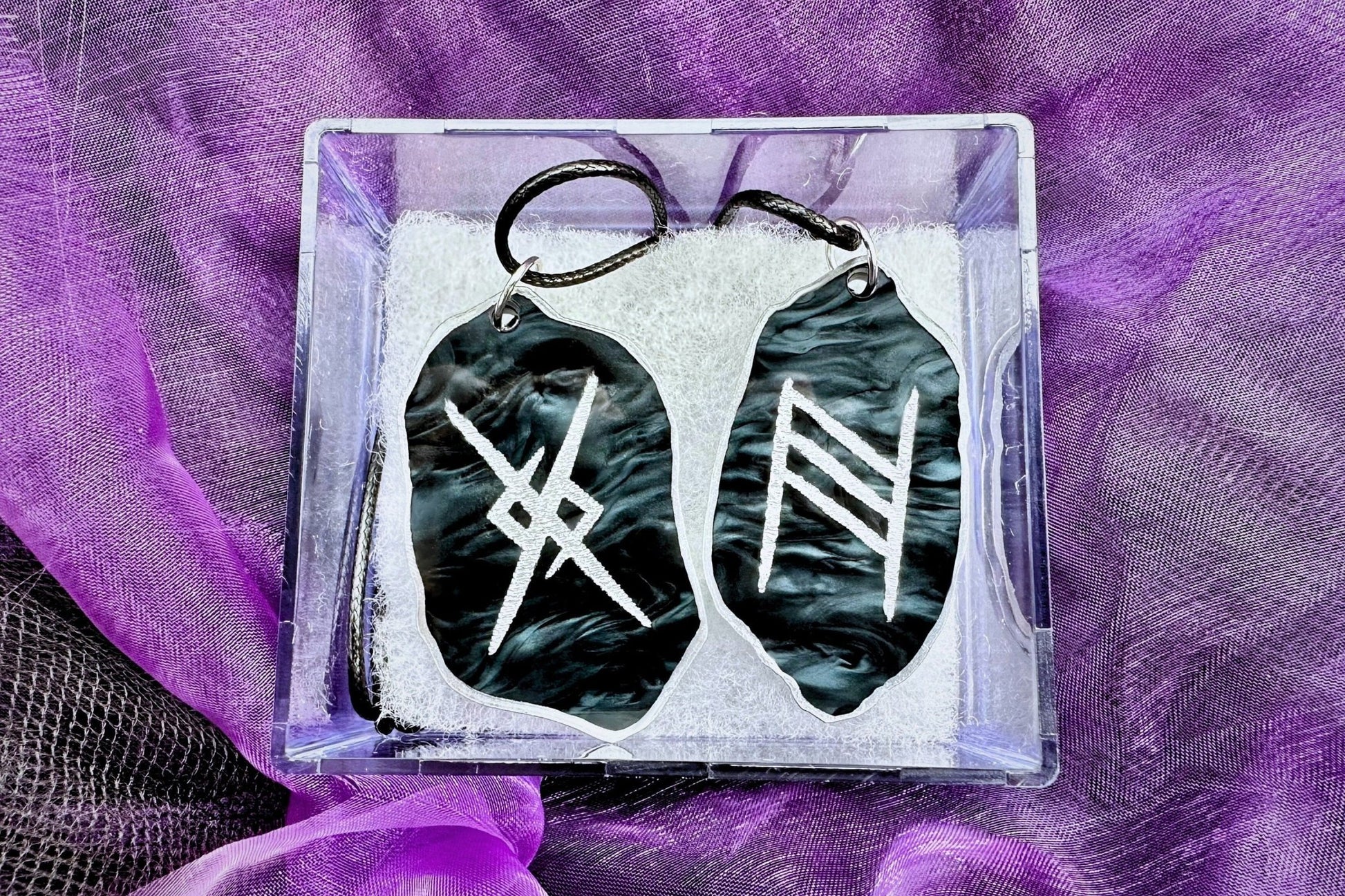 Viking Wedding Necklace Set - Eternal Love and Happy Marriage Runes, Customizable with Couple's Initials - Painted Raina