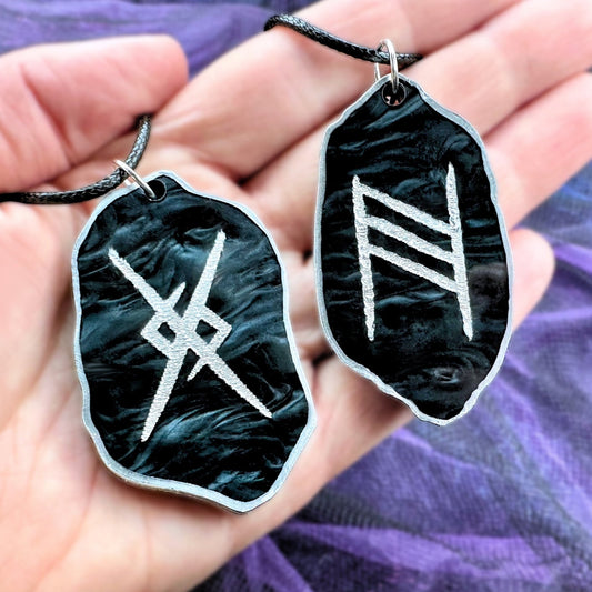 Viking Wedding Necklace Set - Eternal Love and Happy Marriage Runes, Customizable with Couple's Initials - Painted Raina