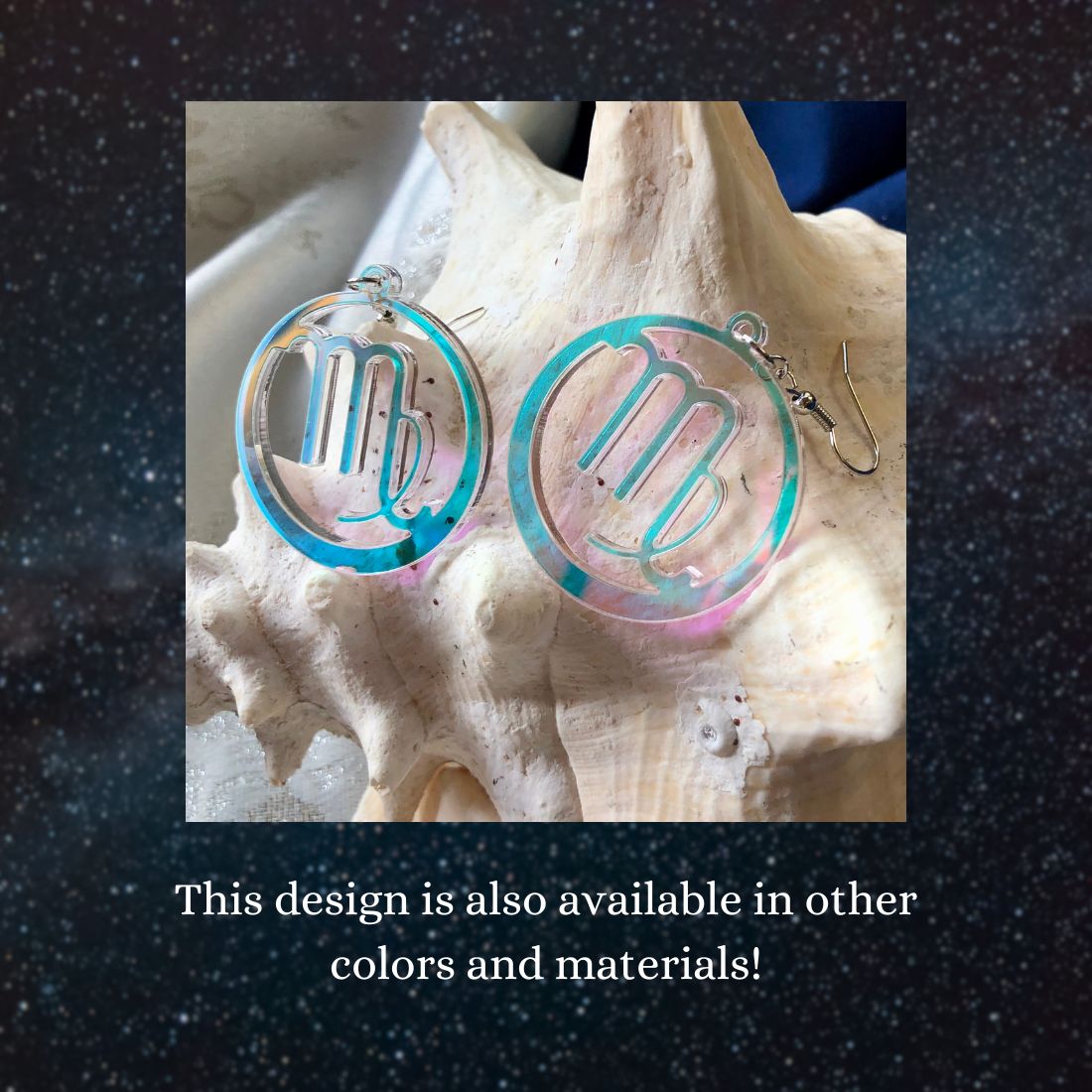 Virgo Zodiac Sign Earrings - Black Rainbow Holographic - Driftless Enchantments