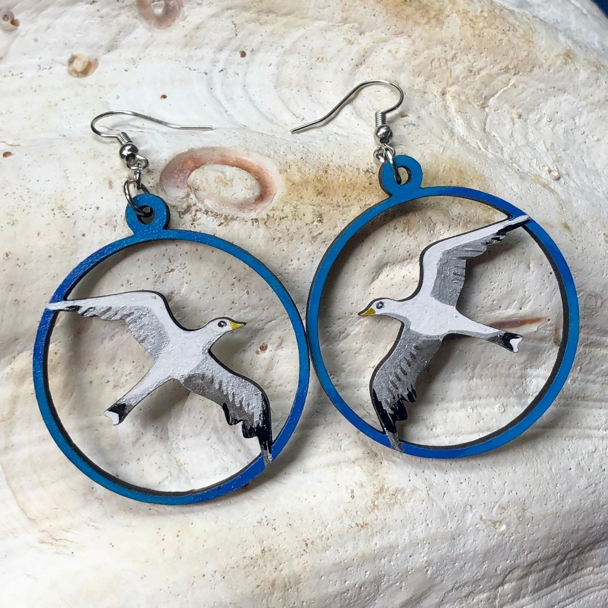 What a Gull - Hand-Painted Wood Earrings - Driftless Enchantments