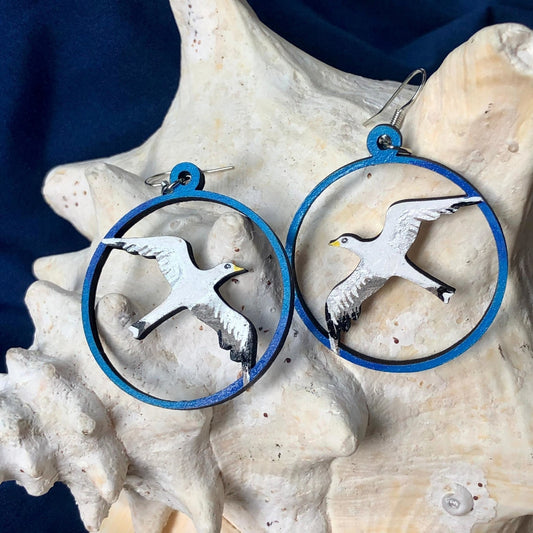 What a Gull - Hand-Painted Wood Earrings - Driftless Enchantments