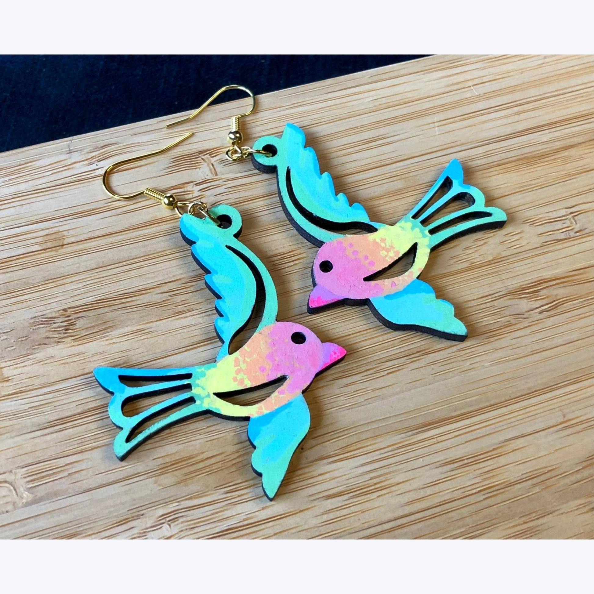 Wingin' It - Hand-Painted Wood Earrings - Driftless Enchantments