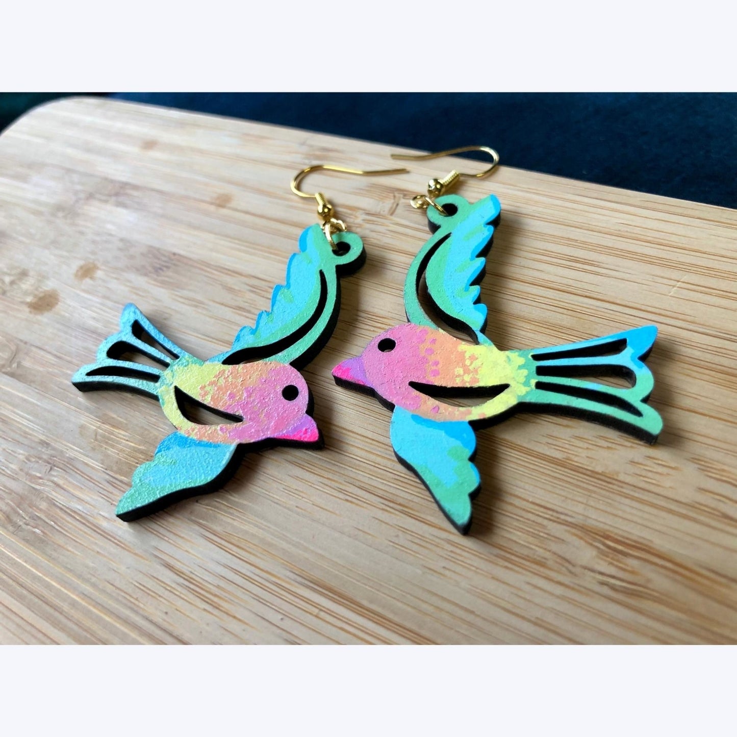 Wingin' It - Hand-Painted Wood Earrings - Driftless Enchantments