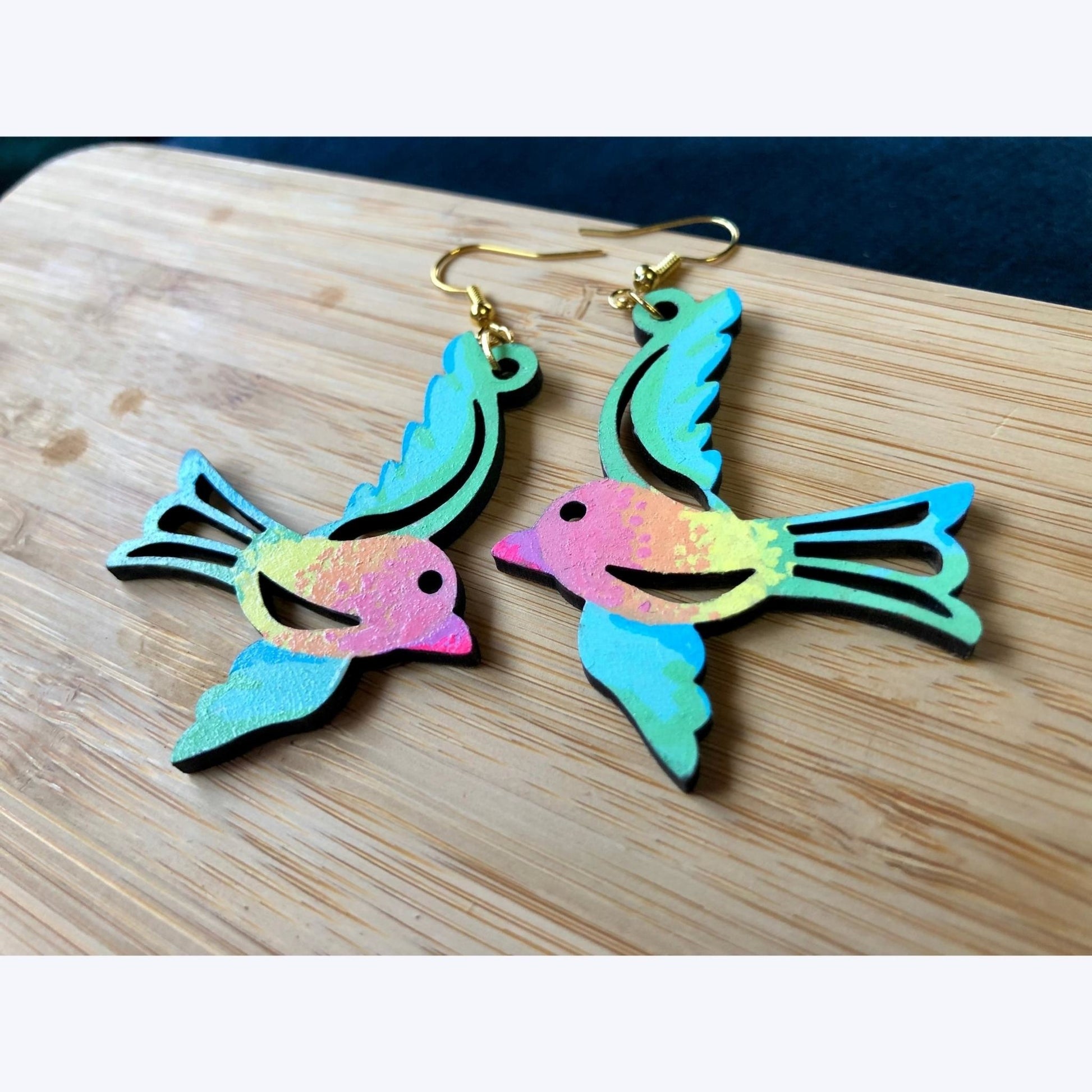 Wingin' It - Hand-Painted Wood Earrings - Driftless Enchantments