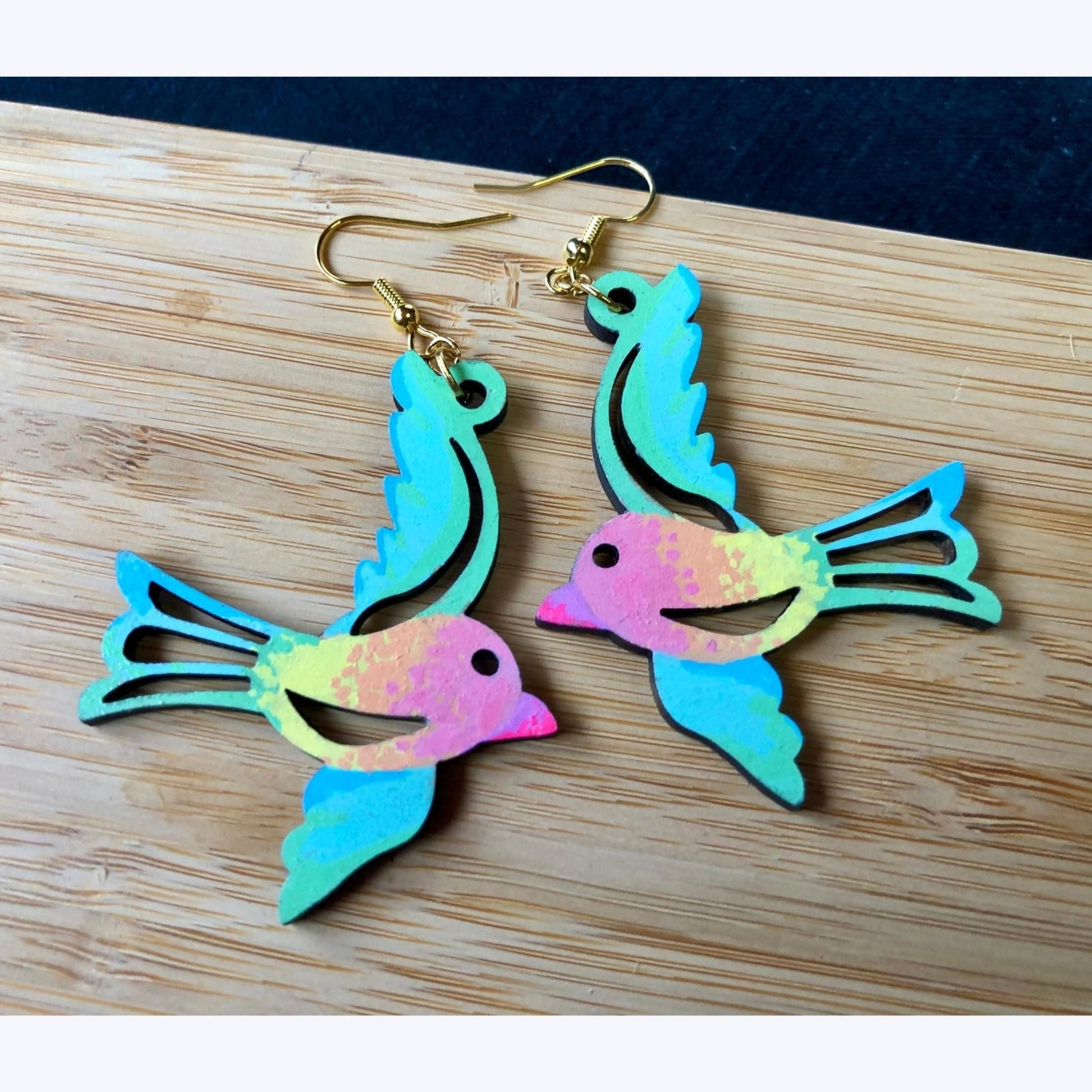 Wingin' It - Hand-Painted Wood Earrings - Driftless Enchantments