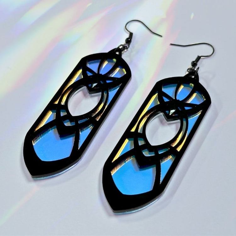 Layered black and frosted iridescent art deco earrings