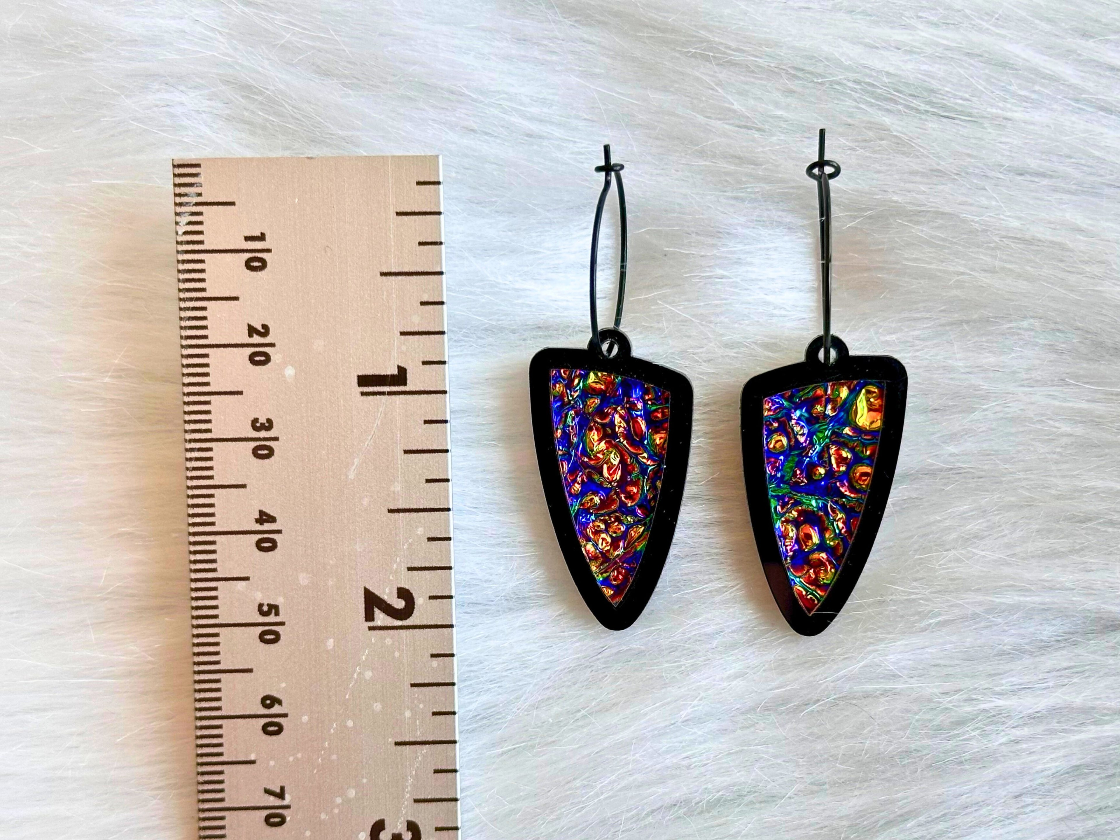 Prism Shield Earrings – Dragontastic Dichrolam & Black Acrylic