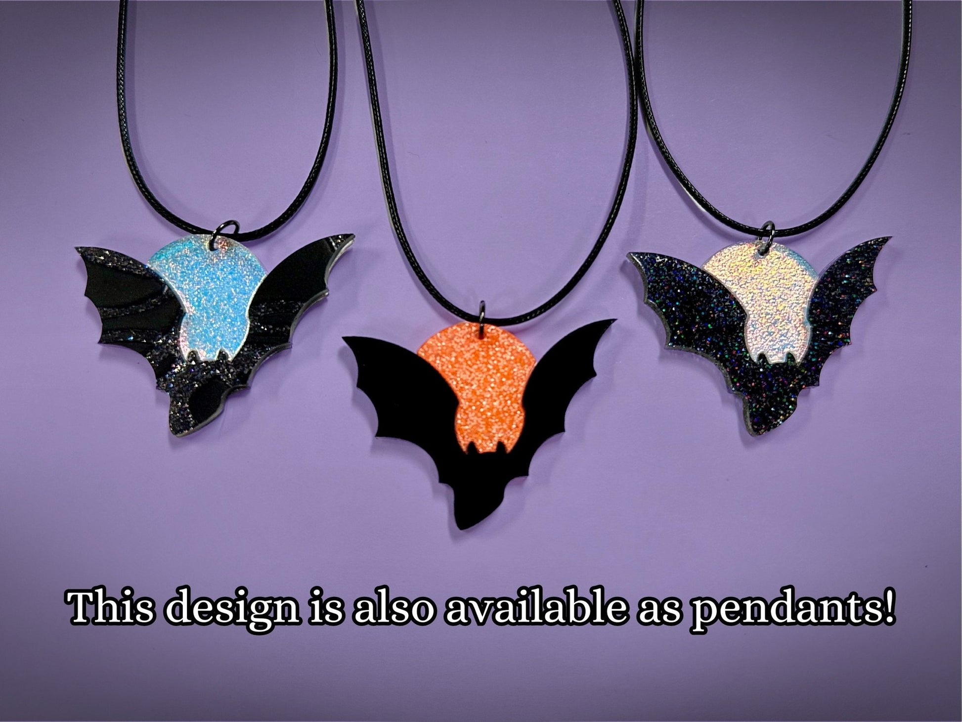 Bat and Full Moon Earrings | Asymmetrical Black and Fluorescent Matte Orange Halloween Dangles ! - Painted Raina