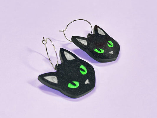 Black Cat Earrings | Choose Green, Yellow, Orange, Blue or Purple Eyes - Painted Raina