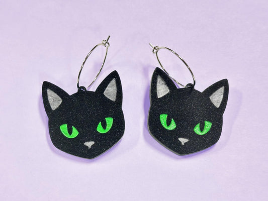 Black Cat Earrings | Choose Green, Yellow, Orange, Blue or Purple Eyes - Painted Raina
