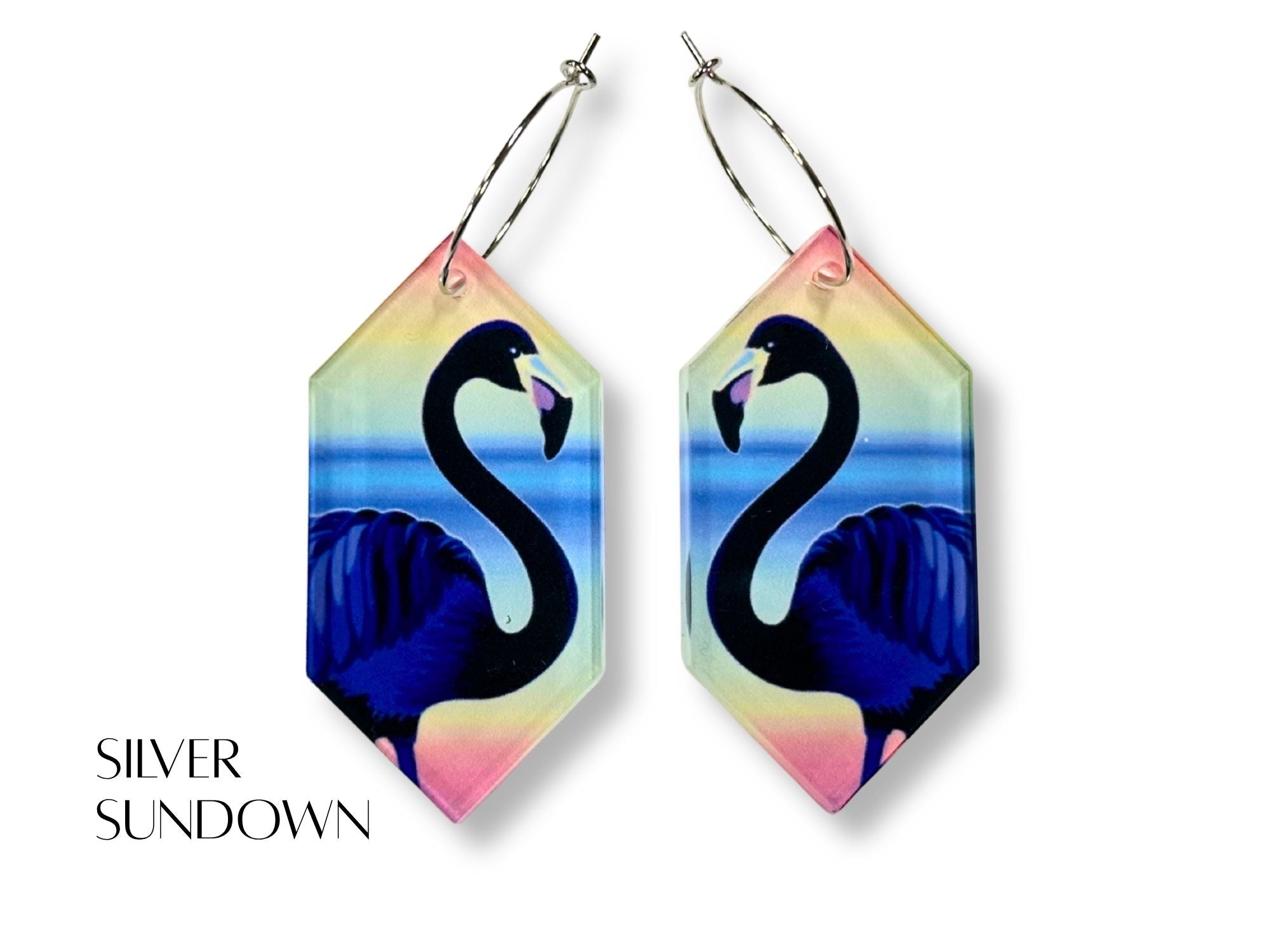 Silver Sundown black flamingo geometric earrings