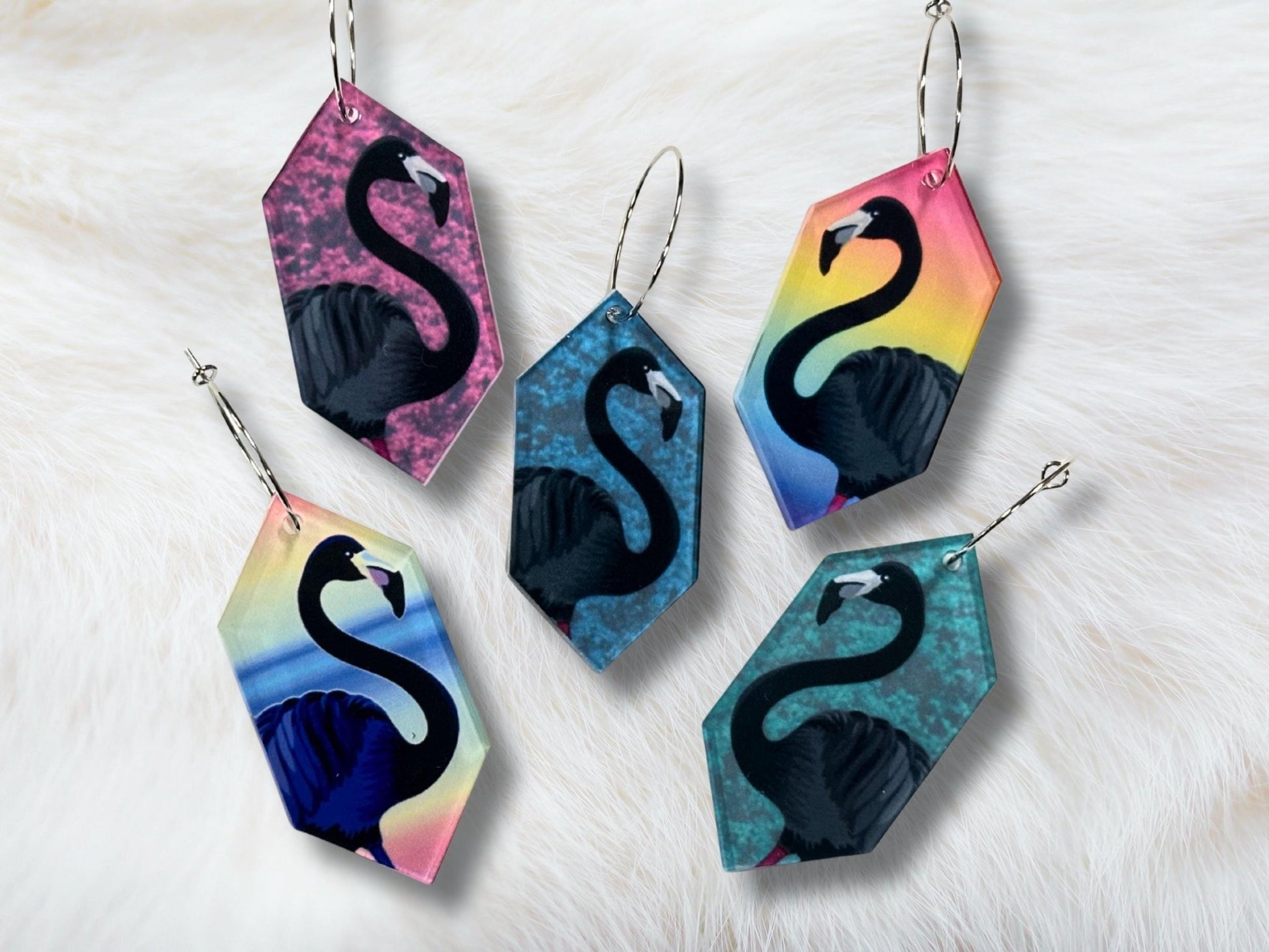 Black Flamingo Earrings - Painted Raina