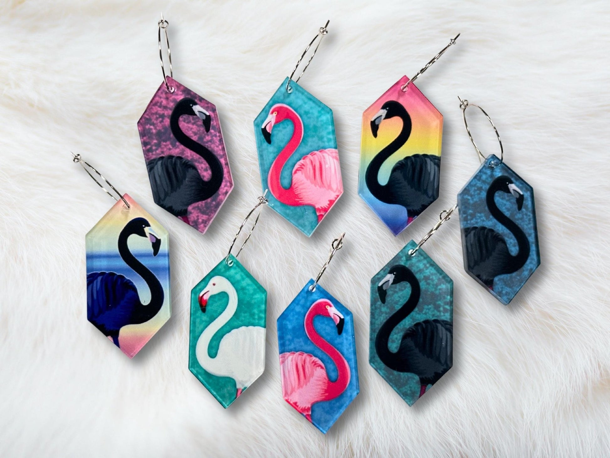 Black Flamingo Earrings - Painted Raina