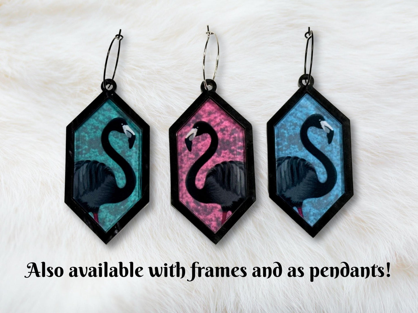 Black Flamingo Earrings - Painted Raina