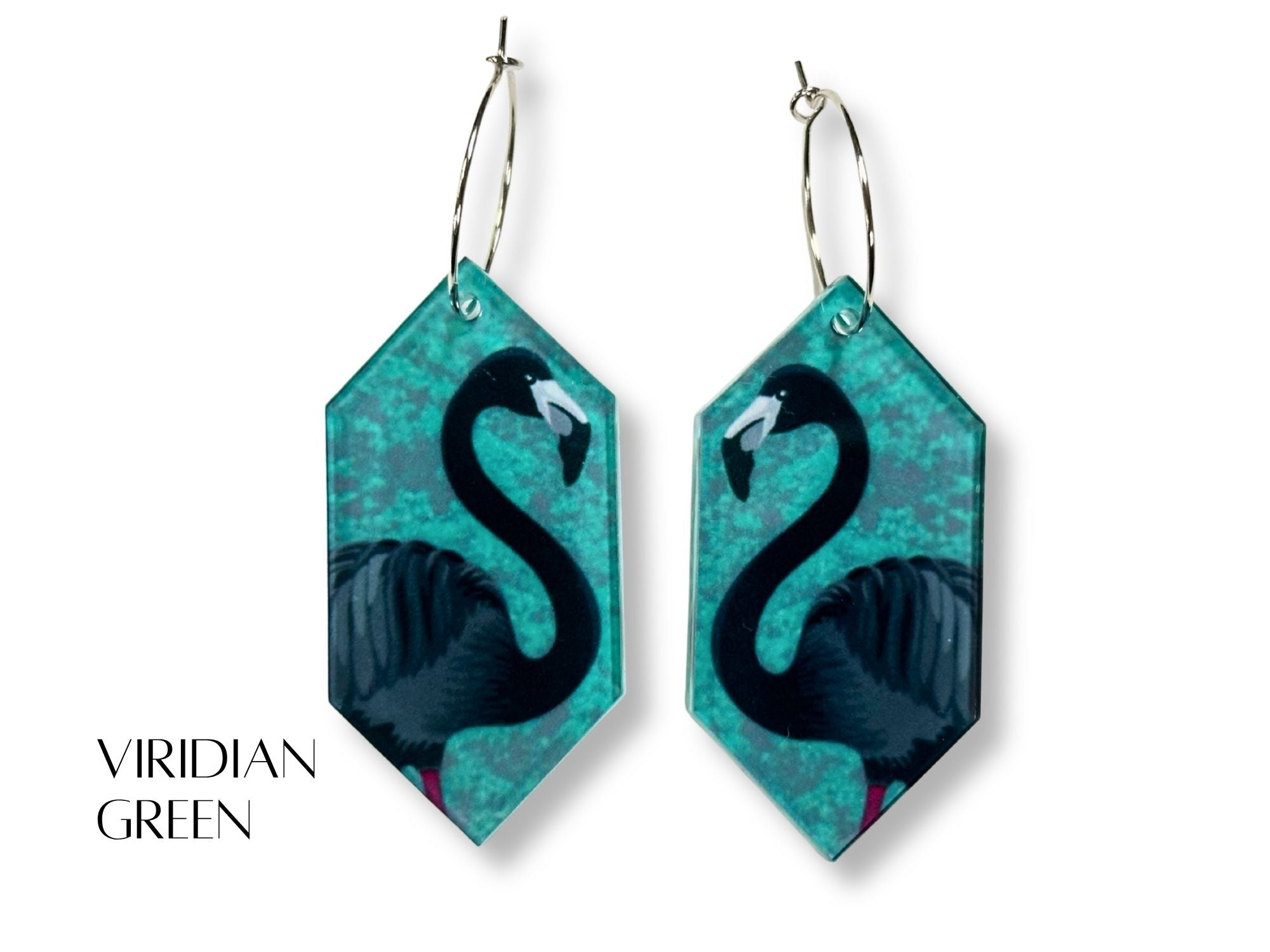 Viridian Green black flamingo sublimated statement earrings