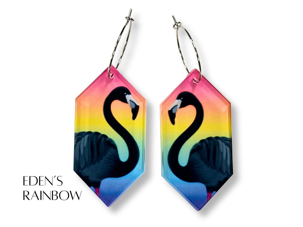 Edens Rainbow black flamingo statement earrings