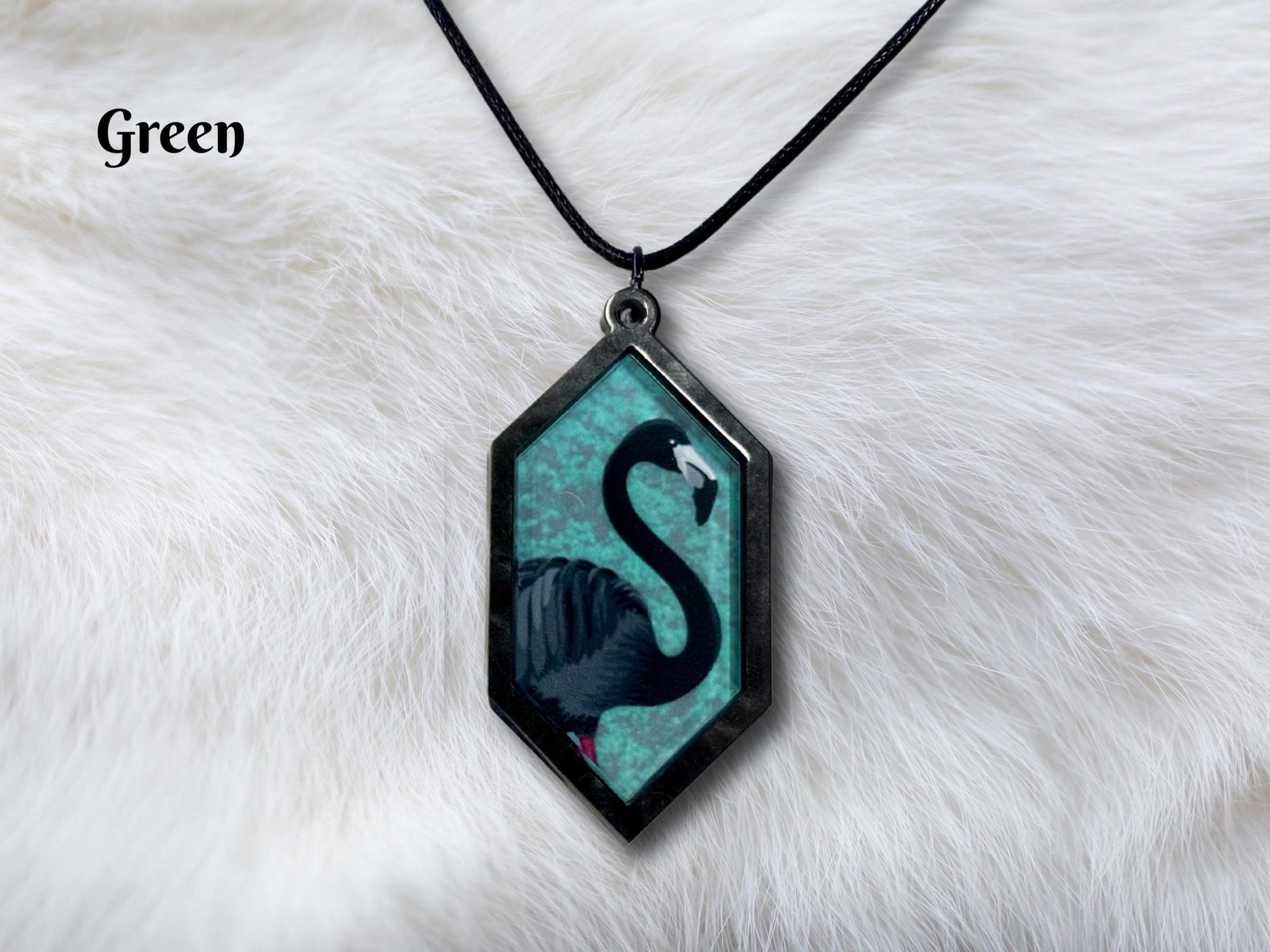 Black Flamingo Pendant Necklace - Painted Raina