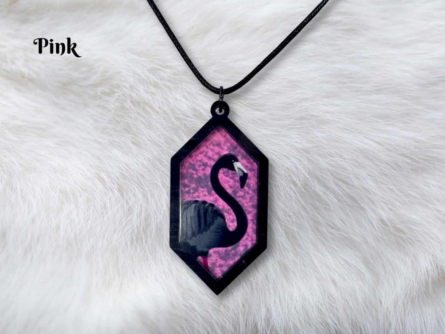 Black Flamingo Pendant Necklace - Painted Raina