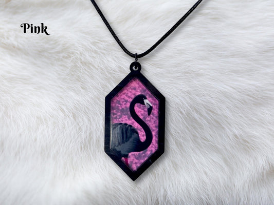Black Flamingo Pendant Necklace - Painted Raina