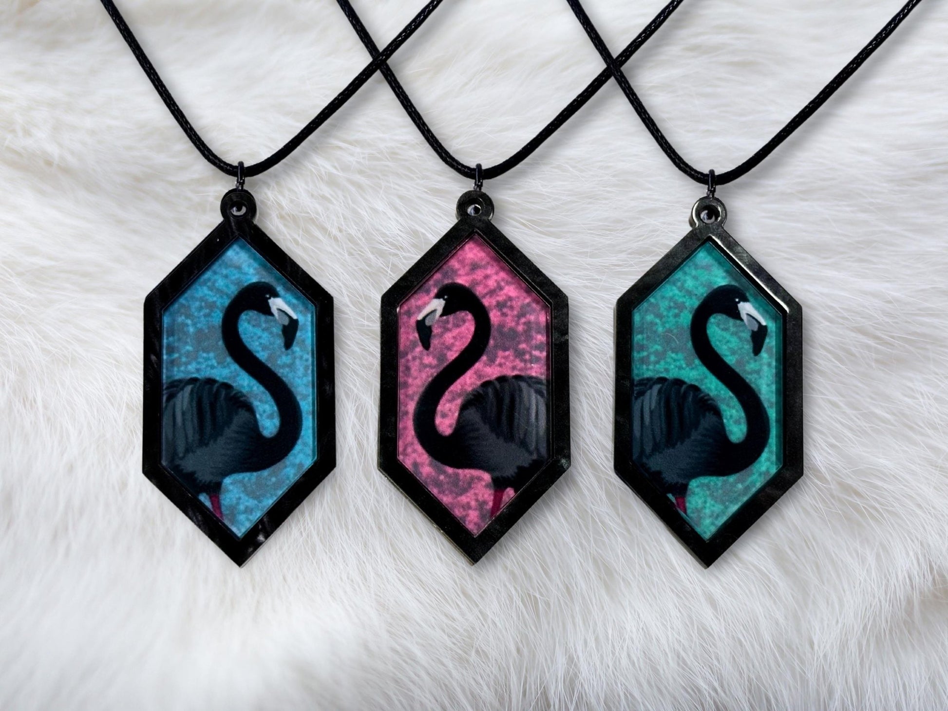 Black Flamingo Pendant Necklace - Painted Raina