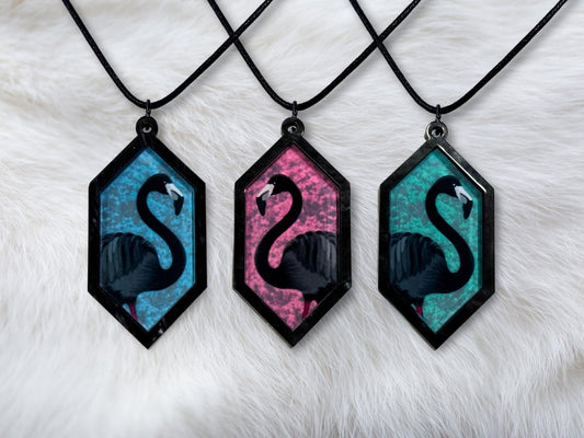 Black Flamingo Pendant Necklace - Painted Raina