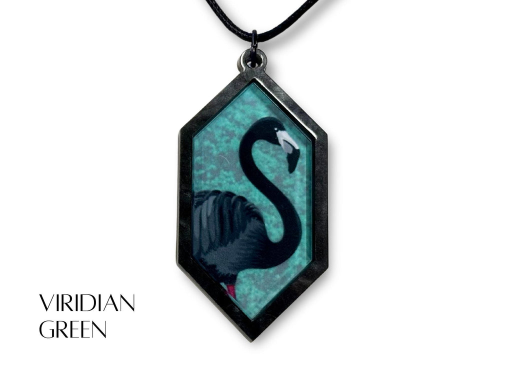 Viridian Green black flamingo hexagon pendant necklace