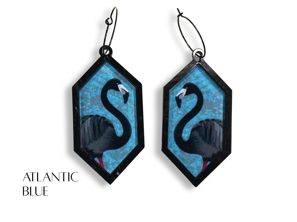 Atlantic Blue flamingo hexagon dangle earrings
