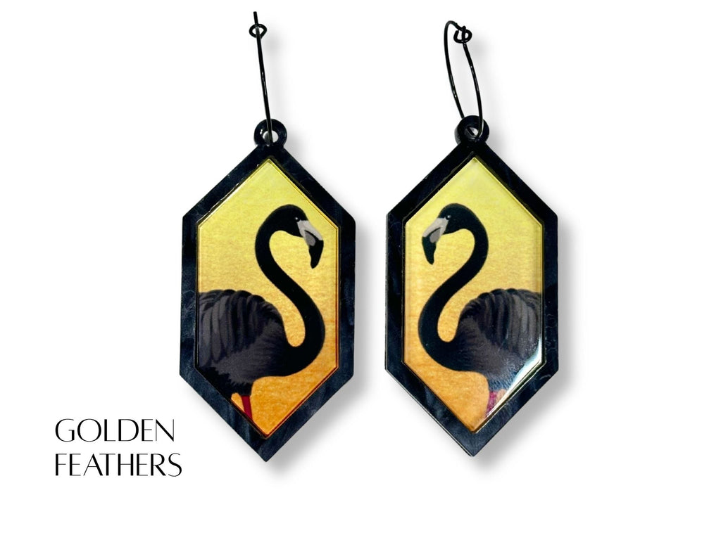 Golden Feathers yellow flamingo statement earrings