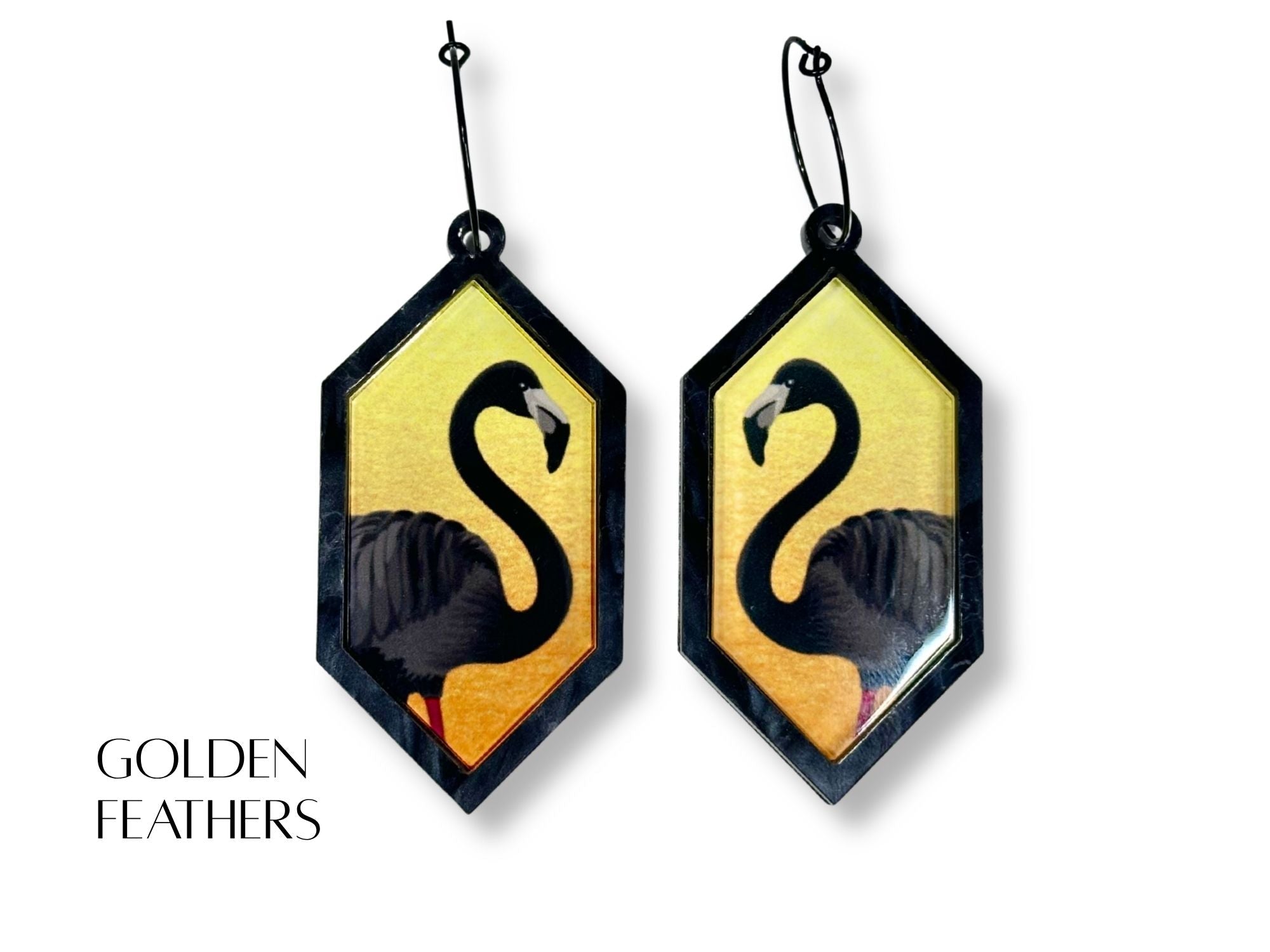 Golden Feathers yellow flamingo statement earrings