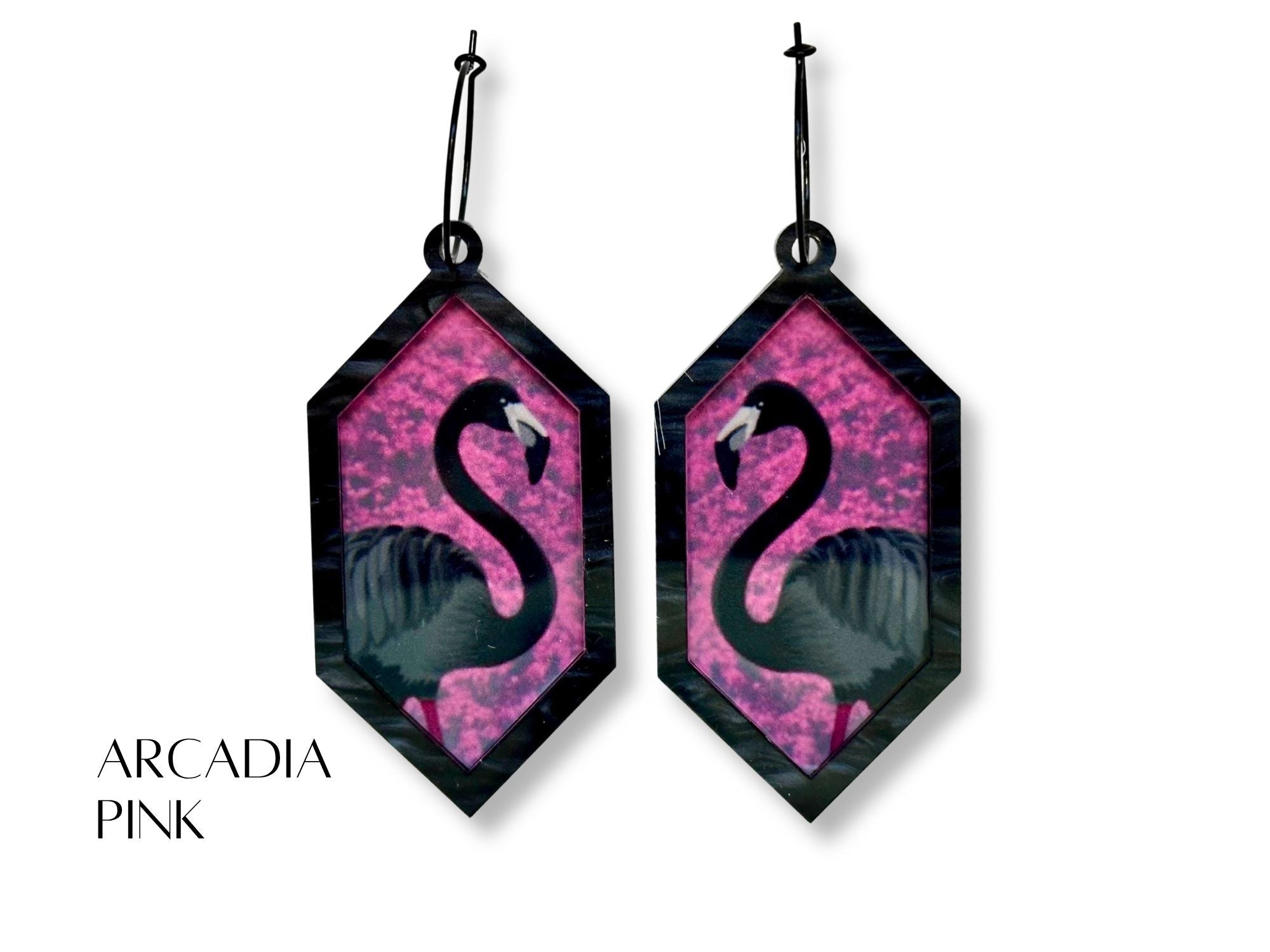 Rainbow Sundown black flamingo dangle earrings