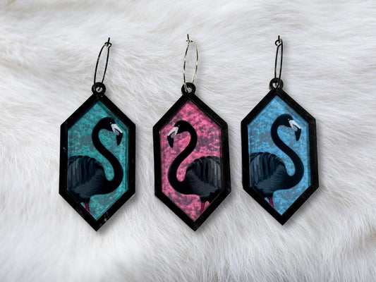 Black Flamingo Statement Earrings - Painted Raina