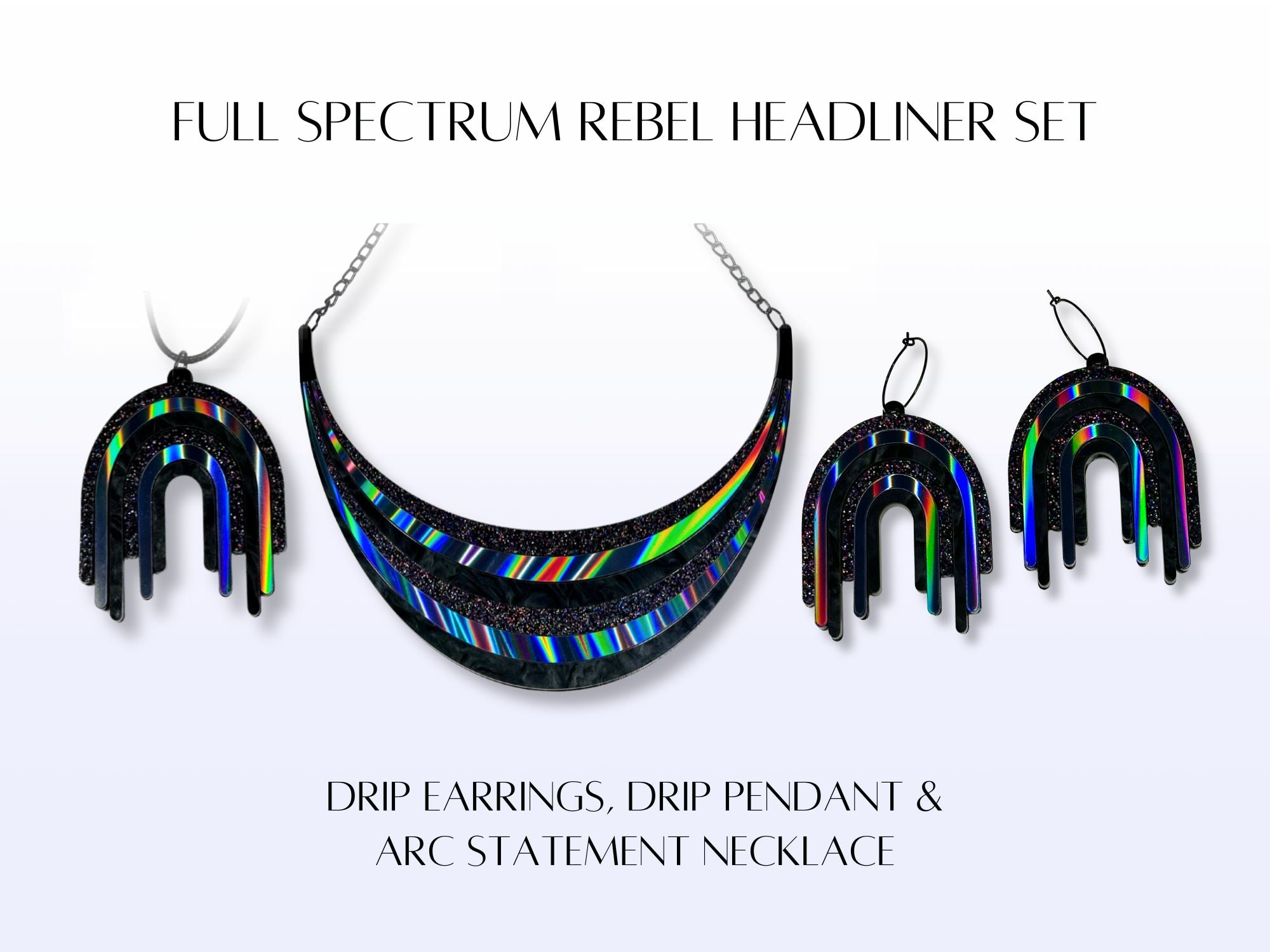 Product card showing The Full Spectrum Rebel Headliner Set with matching jewelry pieces