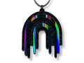 Full Spectrum Rebel Drip Pendant in layered black rainbow acrylic on black cord