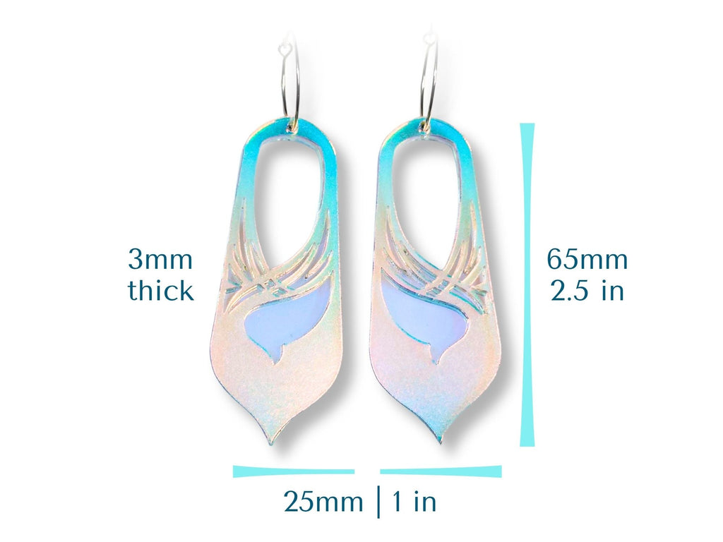 Bronwyn statement earring size chart showing 65mm height and 25mm width dimensions