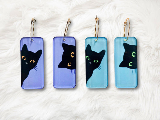 Curious Black Cat Earrings - Painted Raina