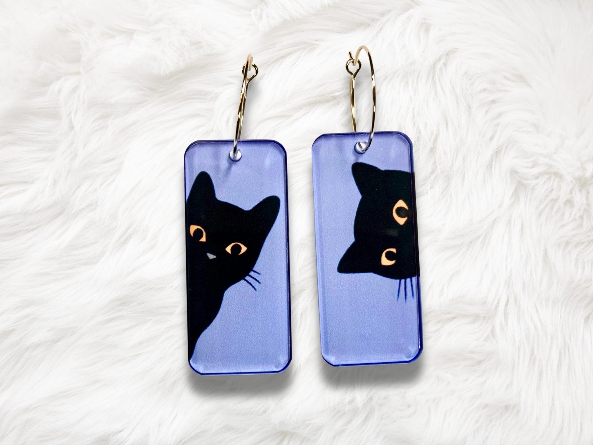Curious Black Cat Earrings - Painted Raina