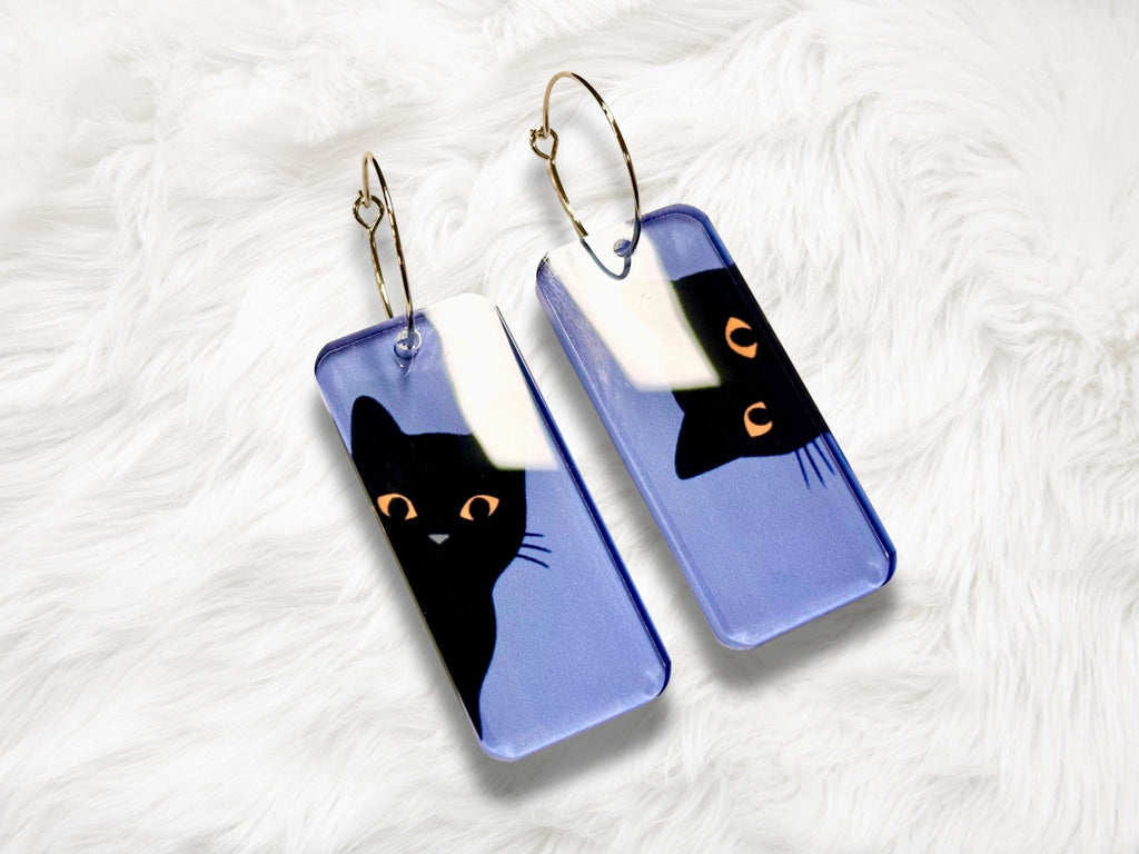 Curious Black Cat Earrings - Painted Raina