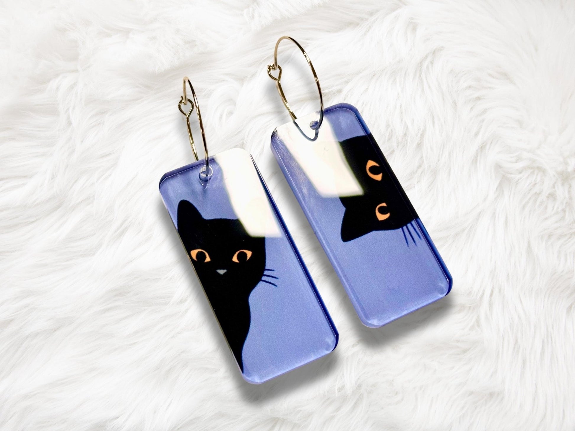 Curious Black Cat Earrings - Painted Raina