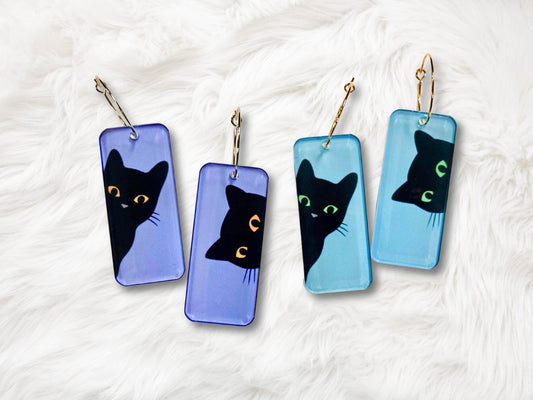 Curious Black Cat Earrings - Painted Raina