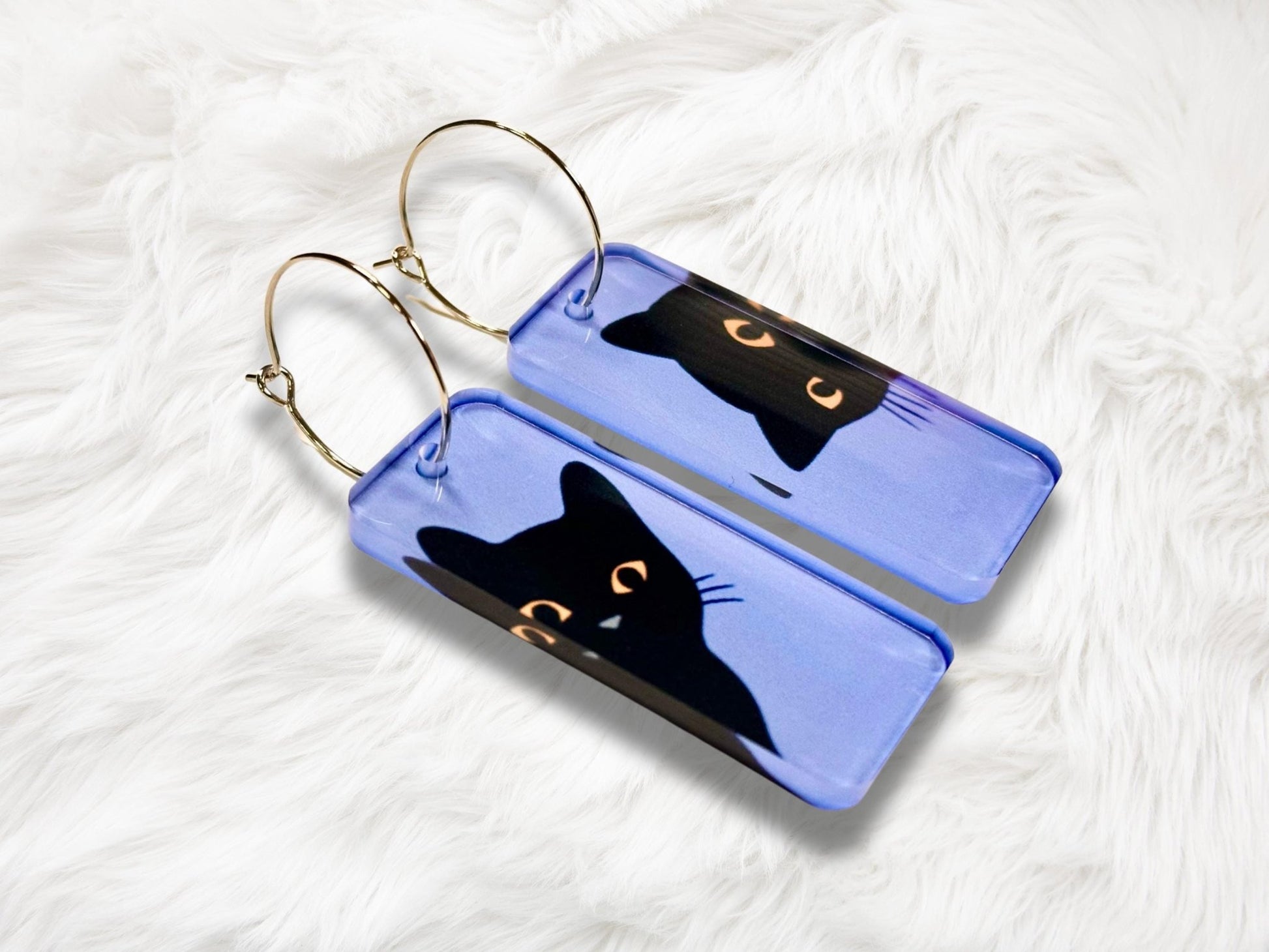 Curious Black Cat Earrings - Painted Raina